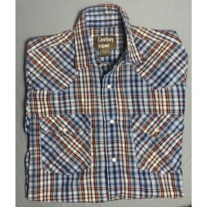 Cowboy Legend Short Sleeve Pearl Snap Shirt Size Small Plaid